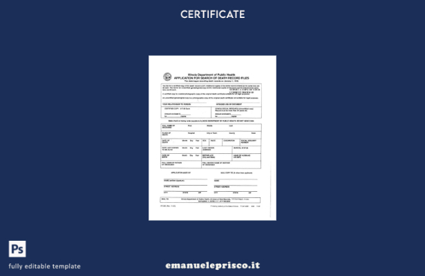 stile verificato Modello di certificato di morte del Dipartimento di sanità pubb